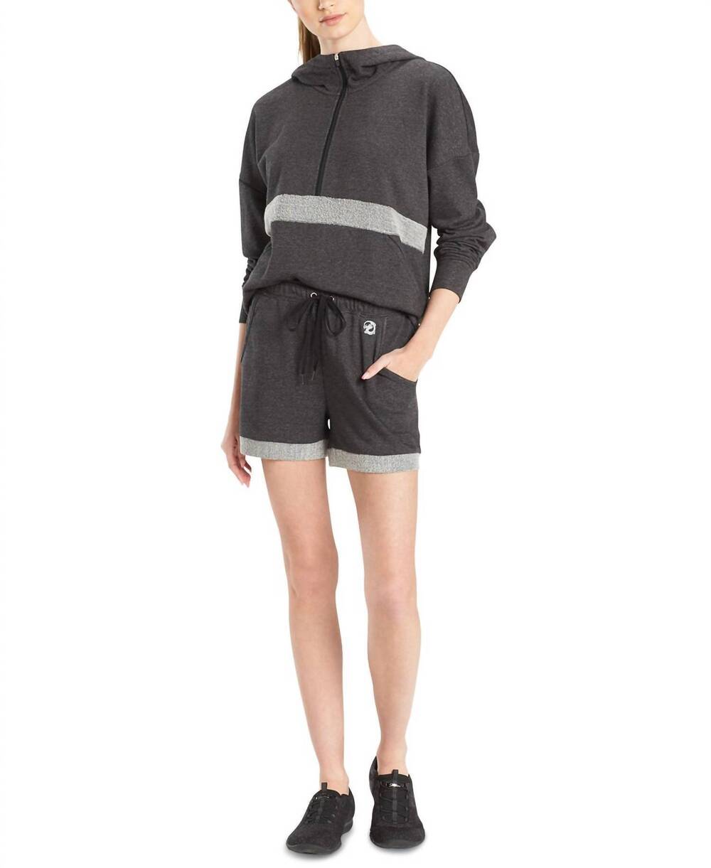 NEW JOSIE NATORI activewear chi french terry shorts in heather black